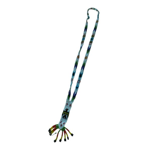 Vintage Thunderbird Seed Beaded Lariat Necklace Aztec Native American Style - Picture 2 of 3